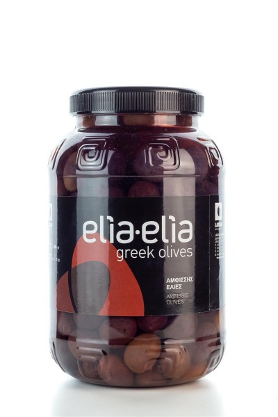 Elia-Elia schwarze griechische XL Amfissa Oliven Extra Large im PET-Fass 1 KG 