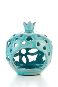 Hydria Original handgemachter Granatapfel Teelichthalter mittel von Kreta - t&uuml;rkis