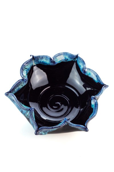 Hydria Original handgemachte Schale Blume Gro&szlig; von Kreta - schwarz blau