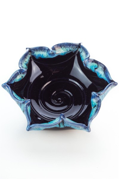 Hydria Original handgemachte Schale Blume klein von Kreta - schwarz blau