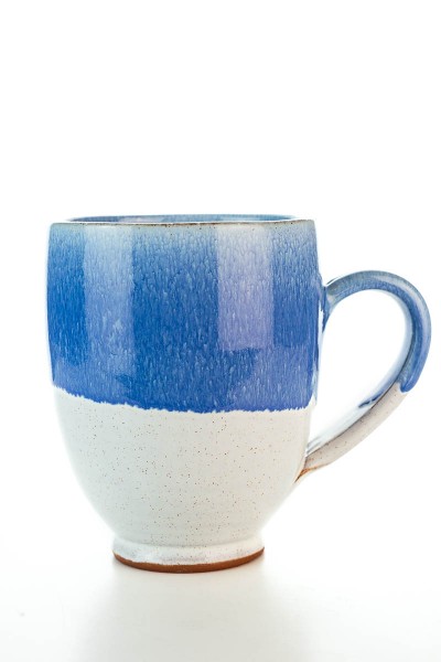 Hydria Original handgemachte Keramik Tasse Oval Gro&szlig; von Kreta - blau wei&szlig;