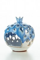 Hydria Original handgemachter Granatapfel Teelichthalter klein von Kreta - blau wei&szlig;