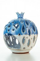 Hydria Original handgemachter Granatapfel Teelichthalter gro&szlig; von Kreta - blau wei&szlig;