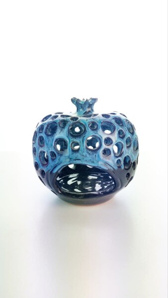 Hydria Original handgemachter Granatapfel Teelichthalter groß von Kreta - schwarz blau