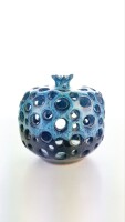 Hydria Original handgemachter Granatapfel Teelichthalter groß von Kreta - schwarz blau