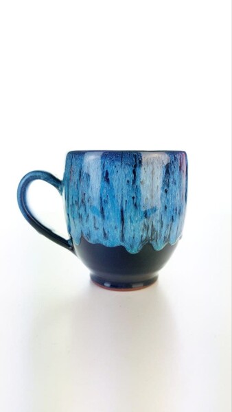 Hydria Original handgemachte Keramik Tasse Oval Klein von Kreta - schwarz blau