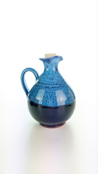 Hydria Original handgemachte Keramik Olivenöl Kanne Oval klein von Kreta - schwarz blau