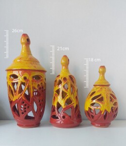 Hydria Original handgemachtes Hänge Windlicht groß von Kreta - rot gelb