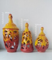 Hydria Original handgemachtes Hänge Windlicht mittel von Kreta - rot gelb