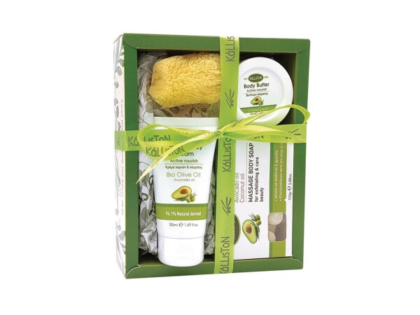 Kalliston Geschenk Box - Schwamm - Body Butter - Creme - Massage Seife