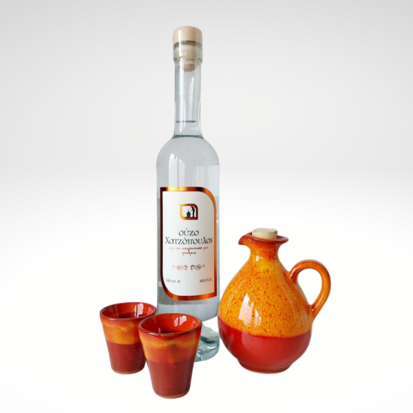 Ouzo Chatzopoulos (500ml) 40% mit Keramik Rot Set